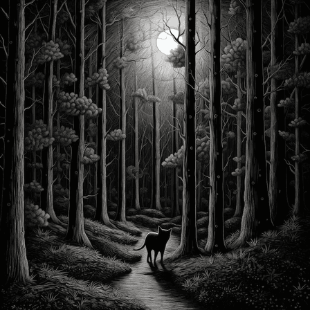 cat in dark forest